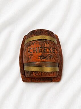Rust-Orange 'CHEESE' Barrel Wall Accent with Brass Bands